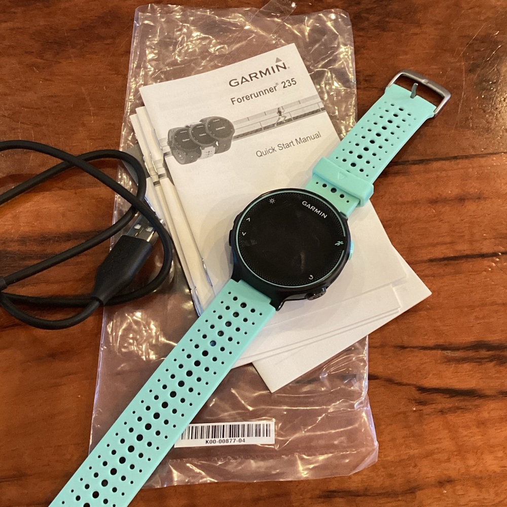 garmin Forerunner 235 Black Face with Aqua Silicone Band